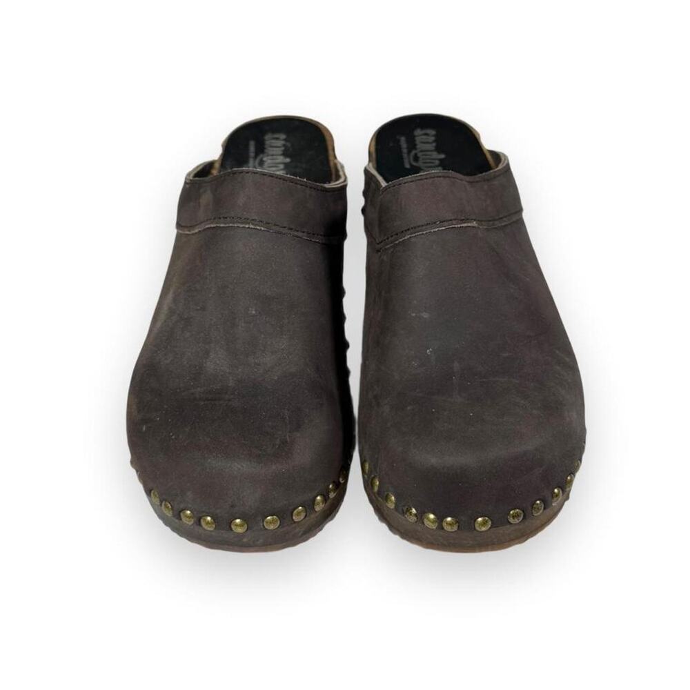 Sandgrens Swedish Leather & Wood Studded Clog Mules Size EU 42/ US Women 11.5